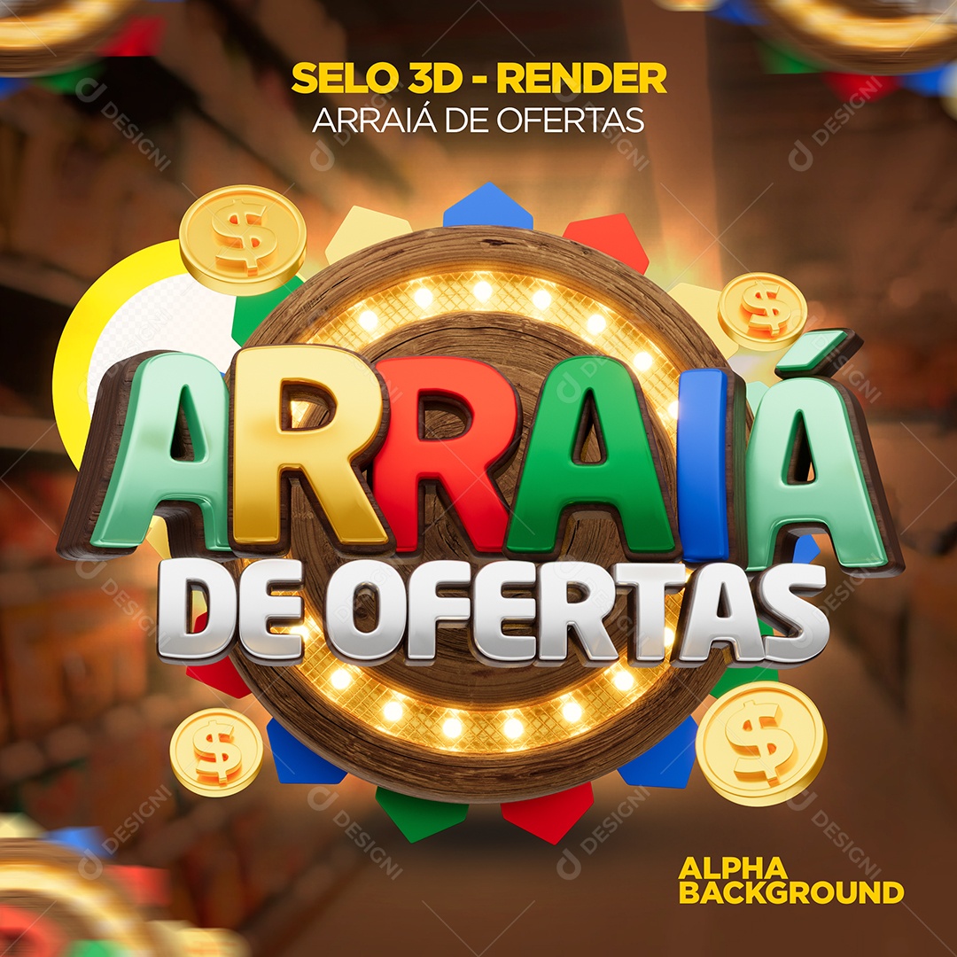 Selo 3D Arraiá de Ofertas Para Composição PSD