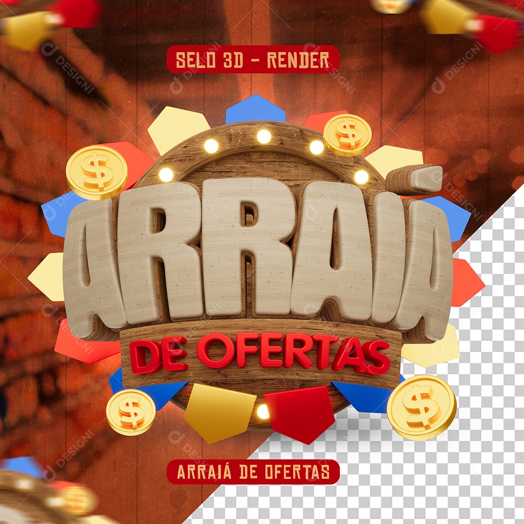 Selo 3D Arraiá de Ofertas Para Composição PSD
