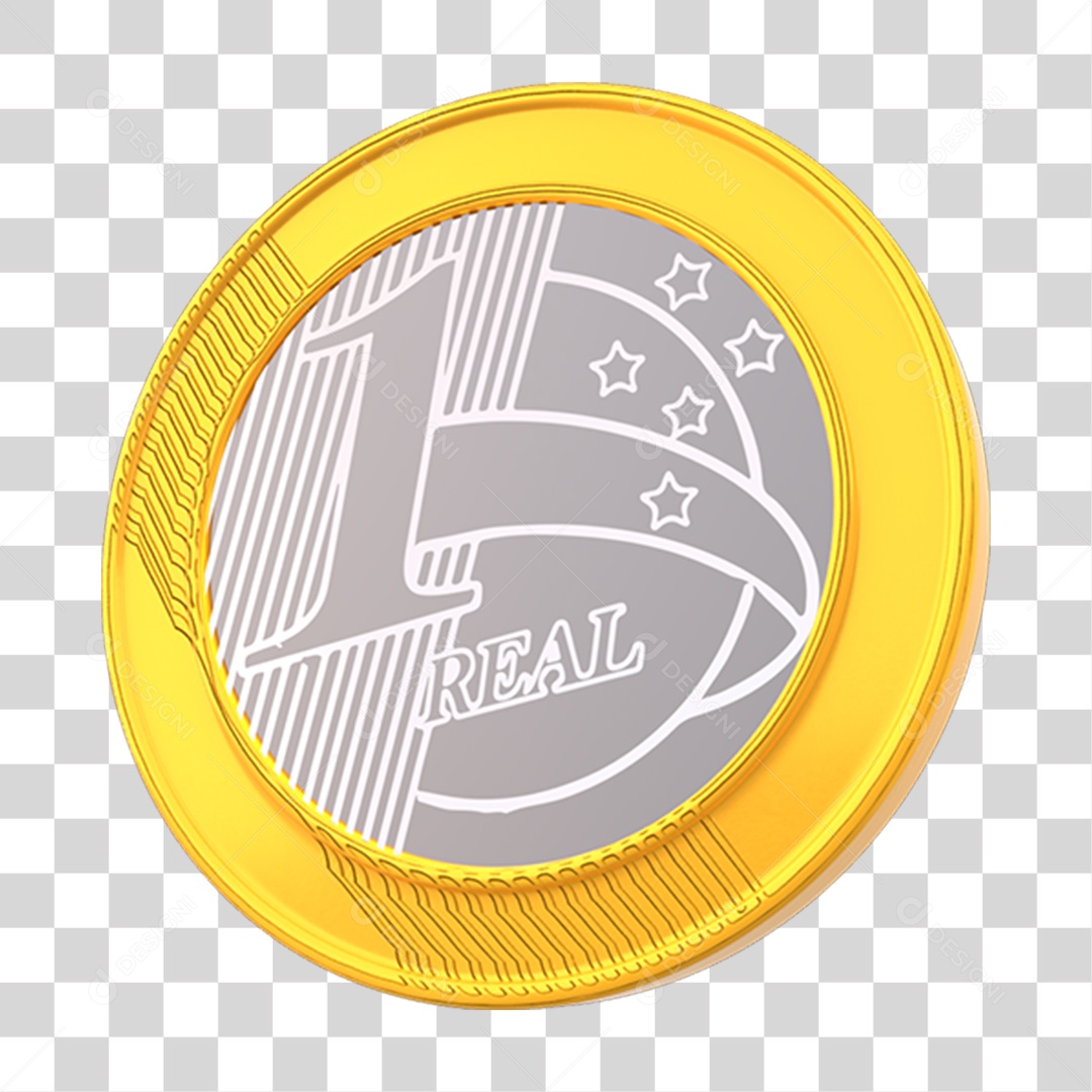 Elemento 3D Moeda de 1 Real Dinheiro PNG Transparente