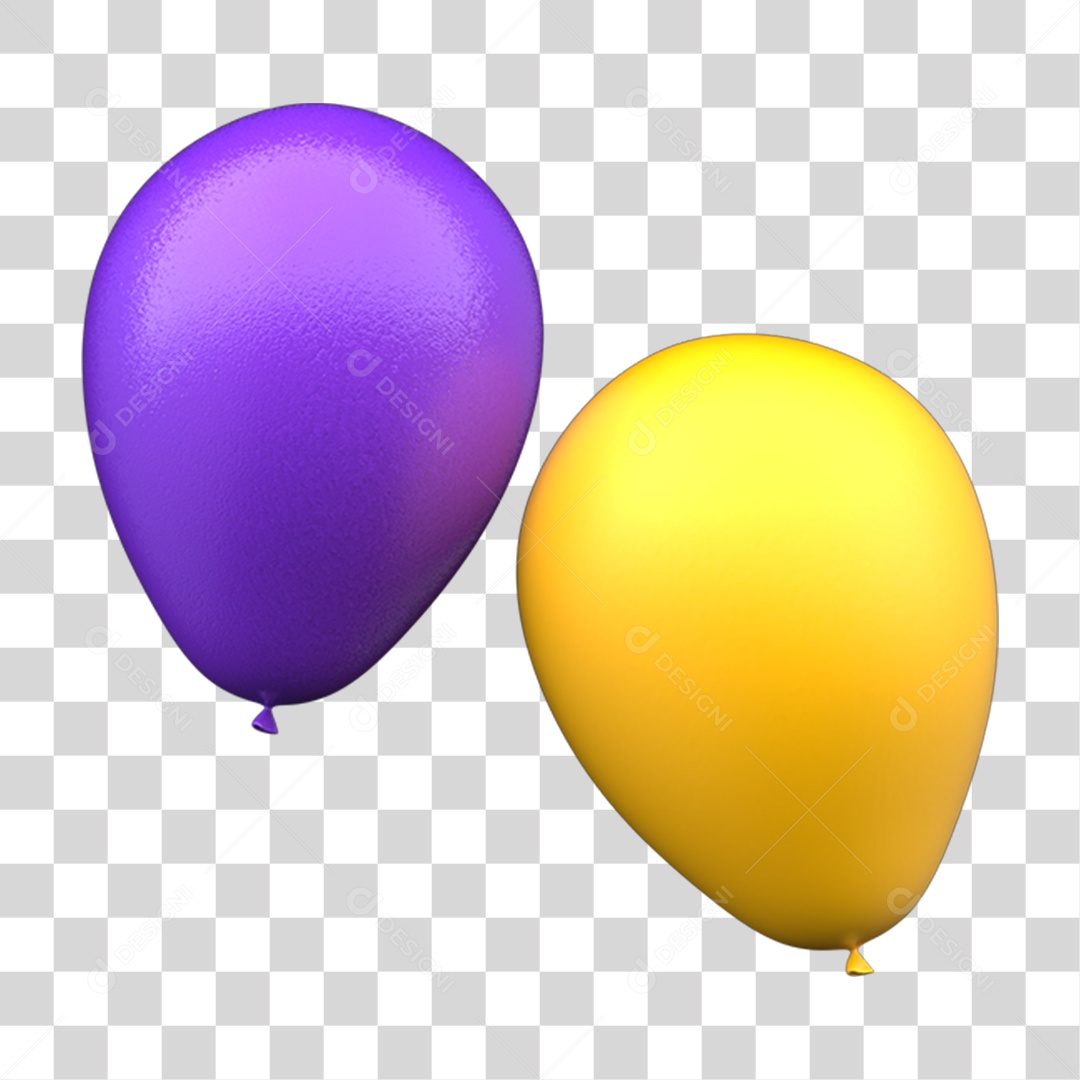 Elemento 3D Balões Azul Amarelo PNG Transparente