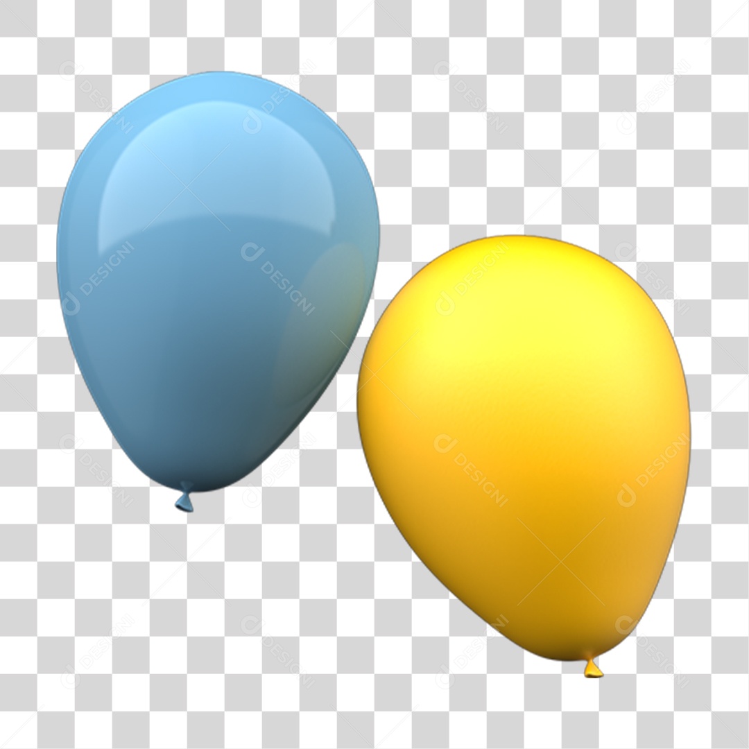 Elemento 3D Balões Azul Amarelo PNG Transparente