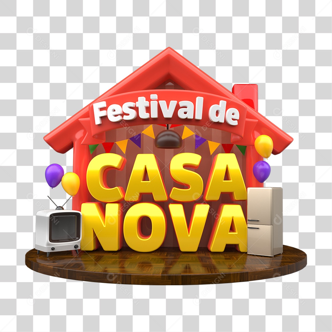 Selo 3D Festival de Casa Nova PNG Transparente