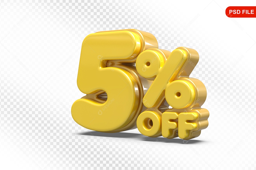Elemento 3D Número 5% Amarelo Para Composição PSD