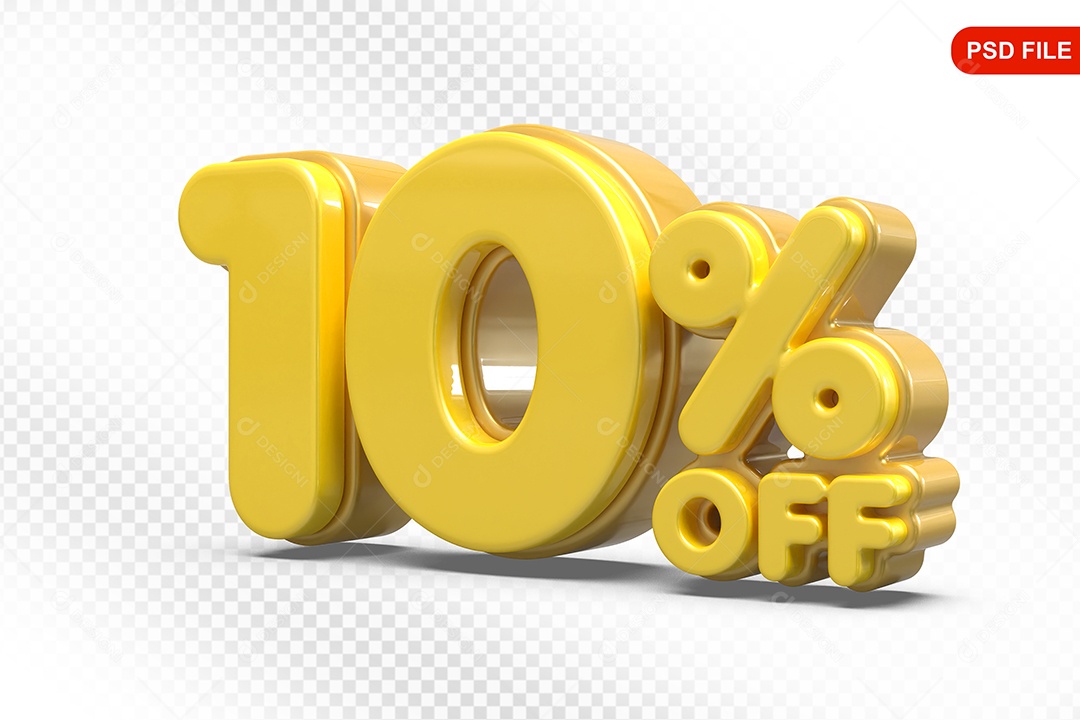 Elemento 3D Número 10% Amarelo Para Composição PSD