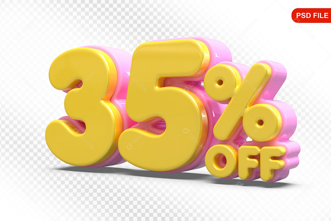 Elemento 3D Número 35% Amarelo com Rosa Para Composição PSD