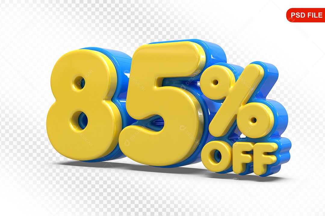 Elemento 3D Número 85% Amarelo com Azul Para Composição PSD