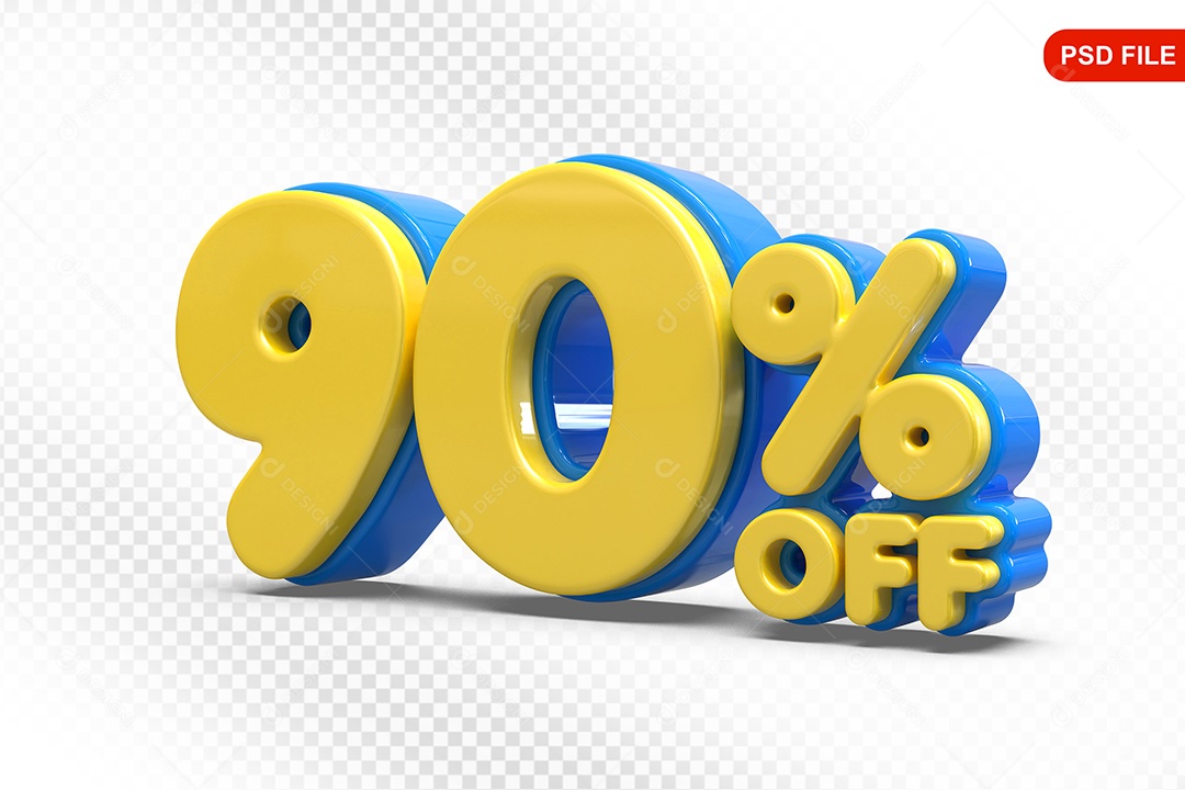 Elemento 3D Número 90% Amarelo com Azul Para Composição PSD