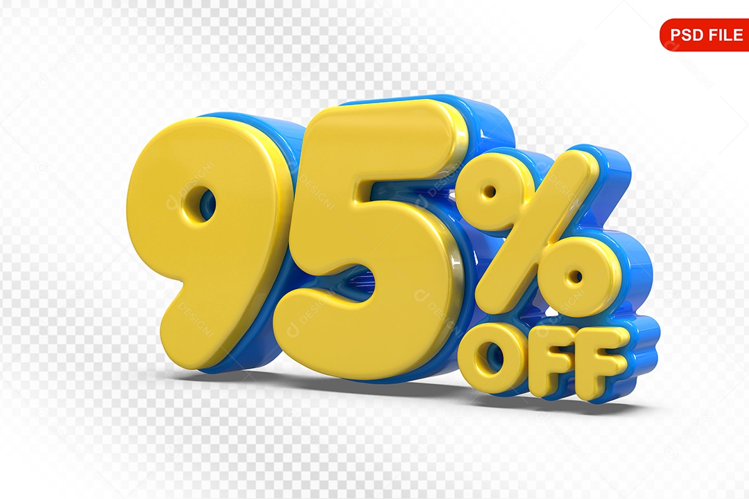 Elemento 3D Número 95% Amarelo com Azul Para Composição PSD