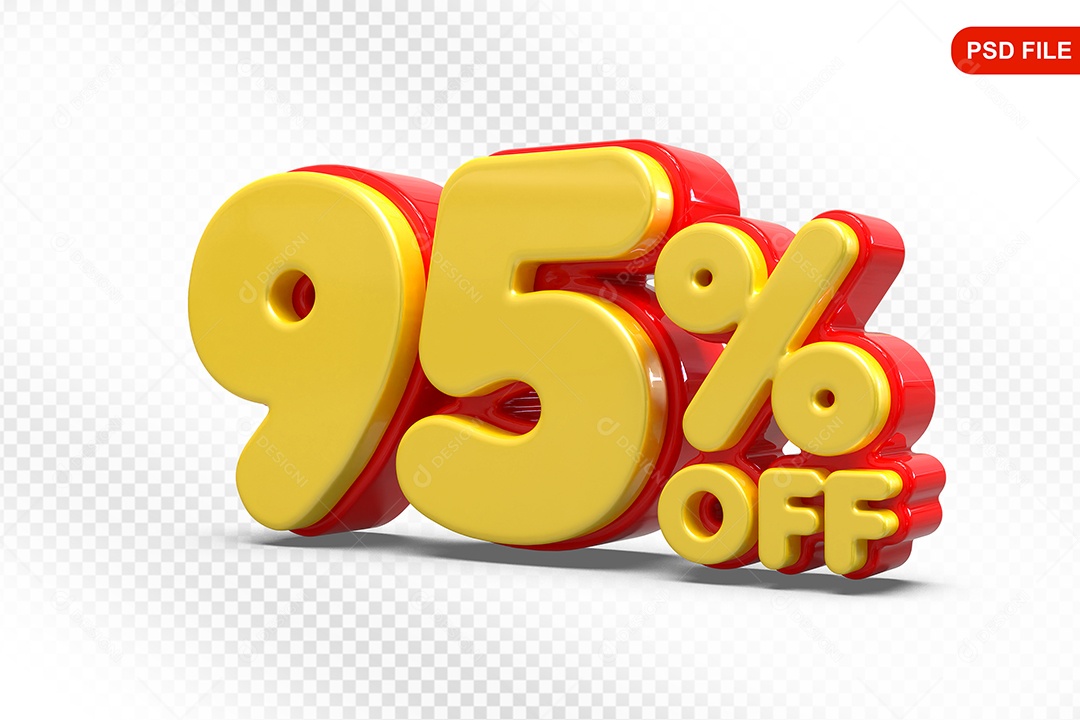 Elemento 3D Número 95% Amarelo com Vermelho Para Composição PSD