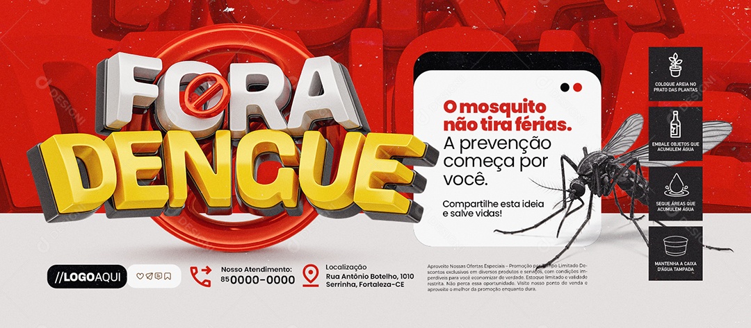 Banner Fora Dengue O Mosquito Não Tira Férias Social Media PSD Editável