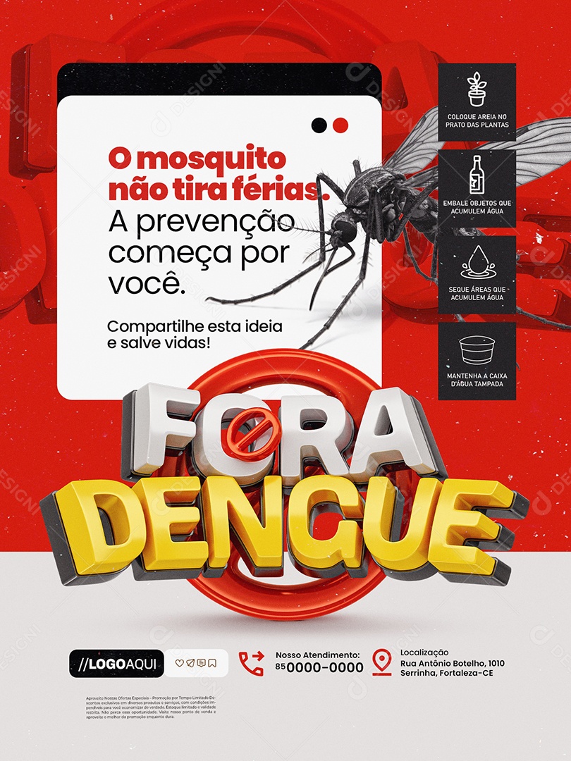 Fora Dengue O Mosquito Não Tira Férias Social Media PSD Editável