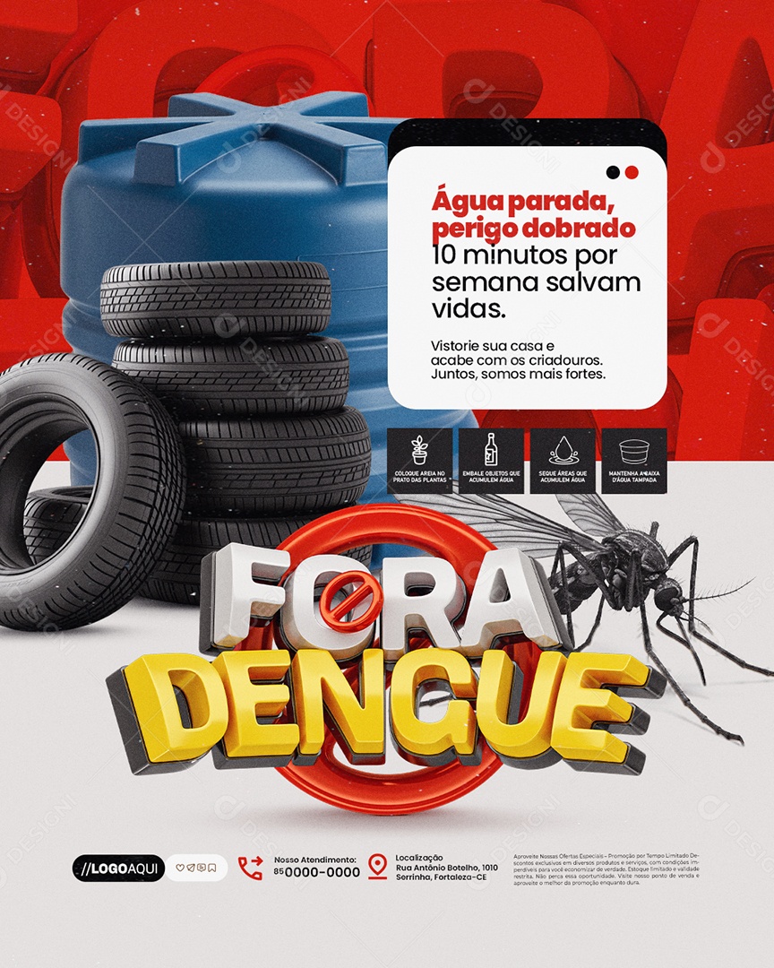 Fora Dengue Água Parada Social Media PSD Editável