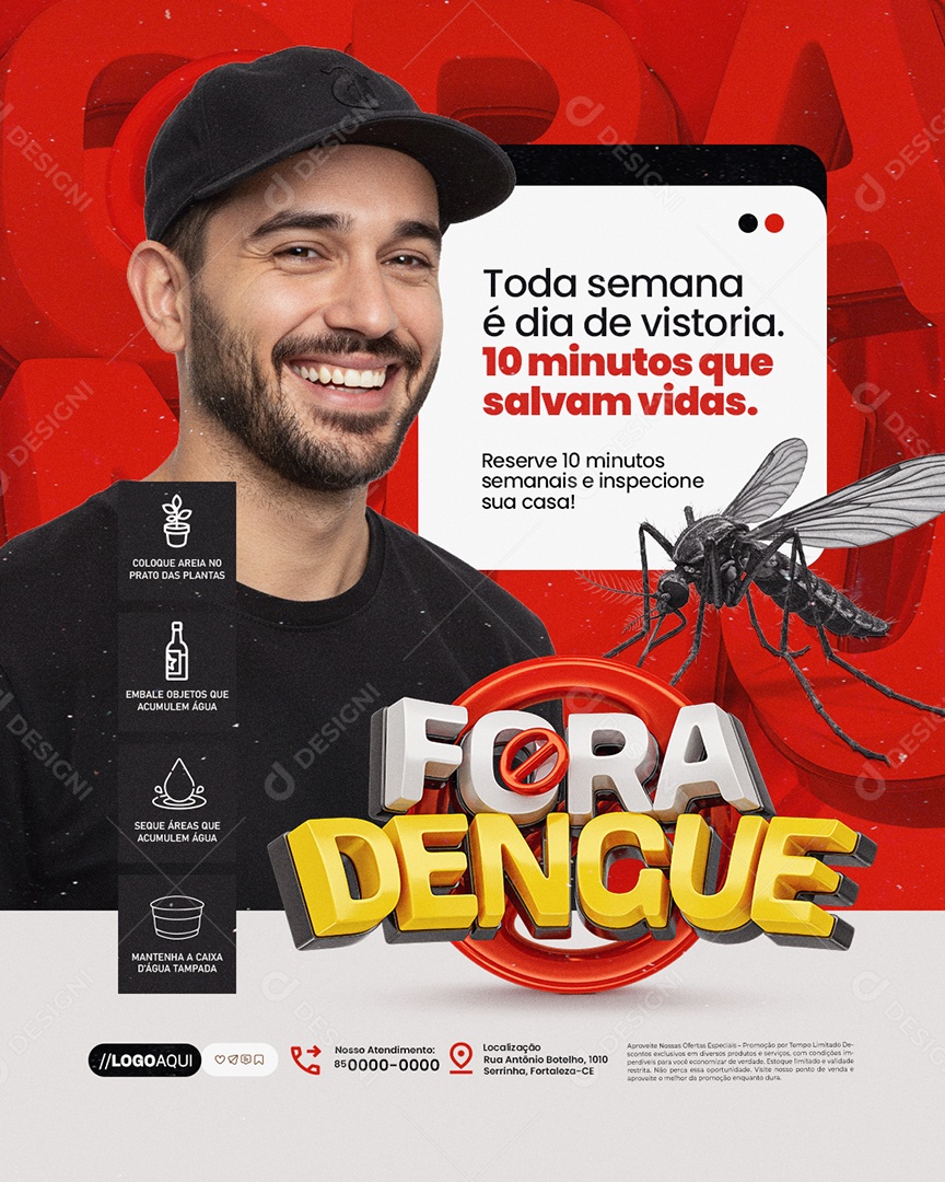 Fora Dengue Toda Semana é Dia de Vistoria Social Media PSD Editável