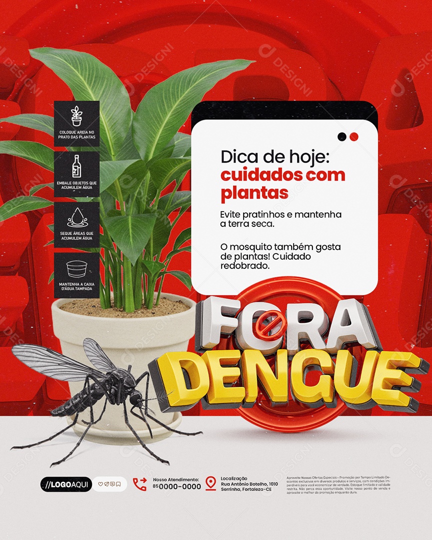 Fora Dengue Cuidados com Plantas Social Media PSD Editável