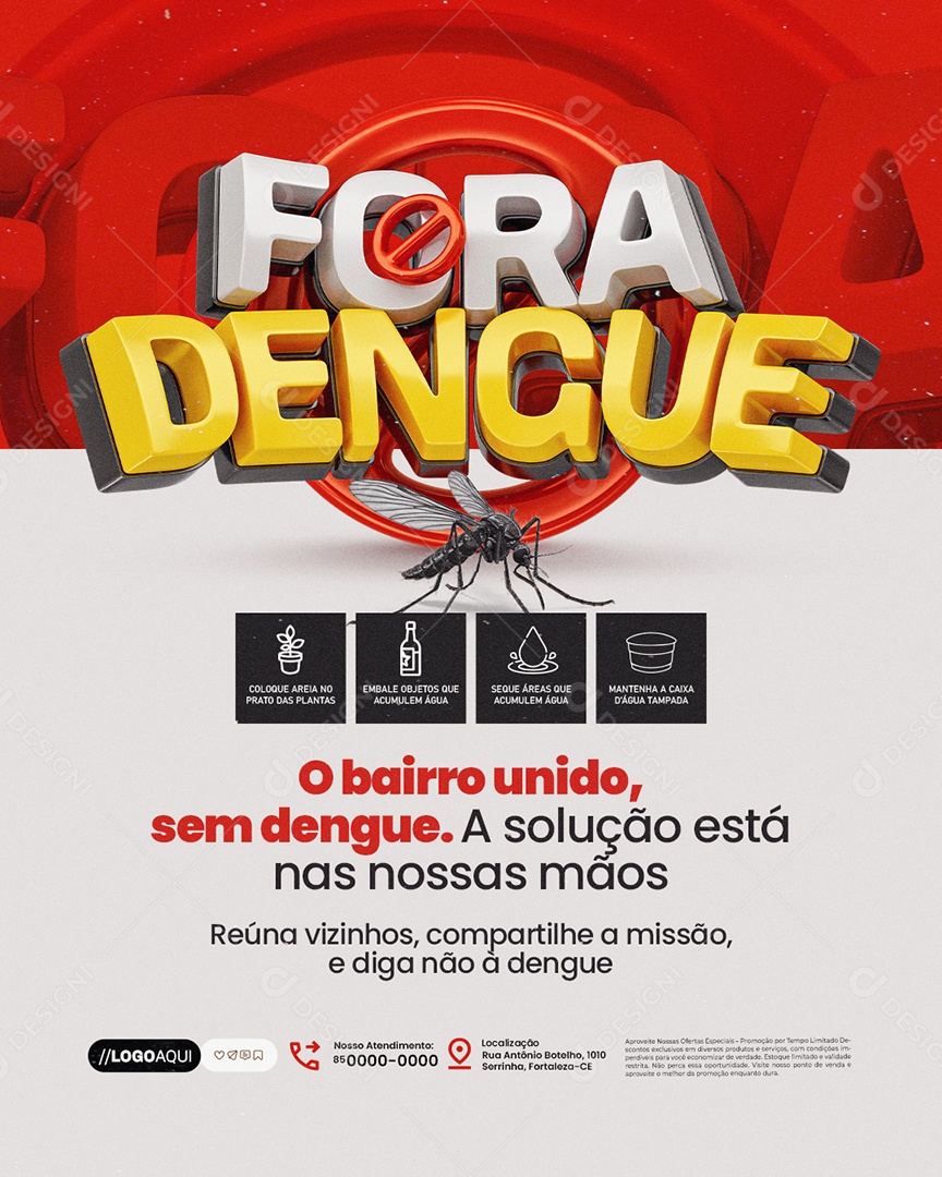 Fora Dengue O Bairro Unido Social Media PSD Editável