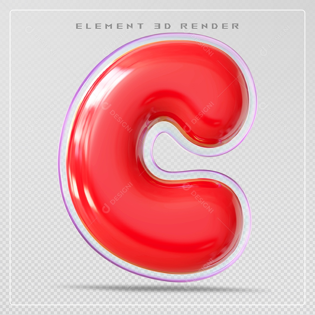 Elemento 3D Letra C Vermelho Para Composição PSD