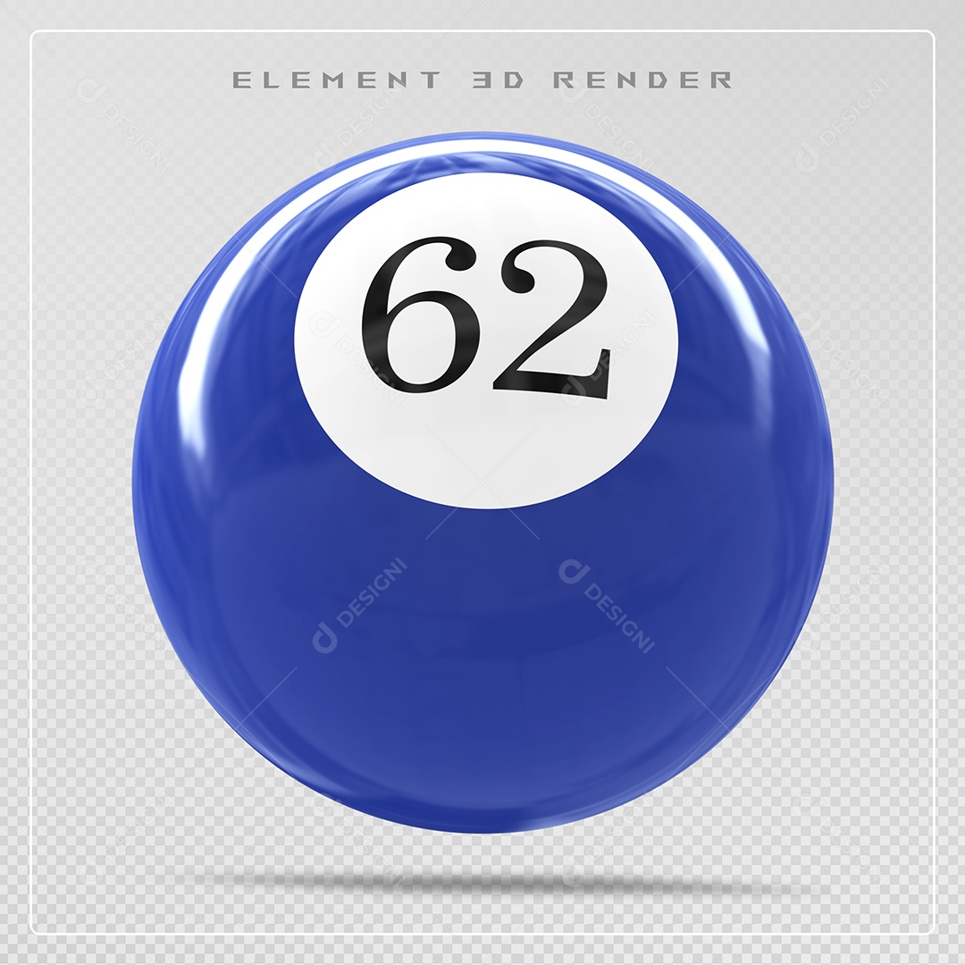 Bola de Bilhar Número 62 Azul Elemento 3D para Composição PSD