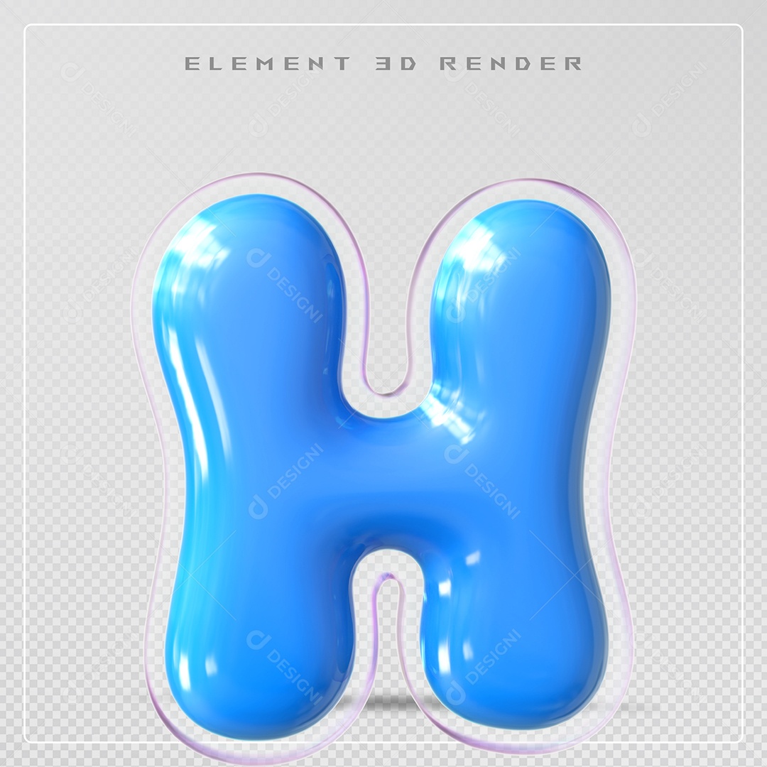 Elemento 3D Letra H Azul Para Composição PSD