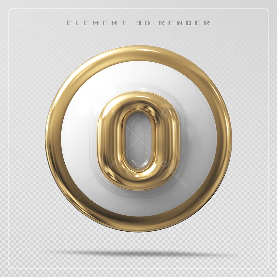 Elemento 3D Número 0 Dourado  para Composição PSD