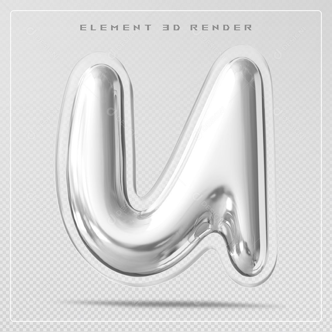 Elemento 3D Letra N Prata Para Composição PSD