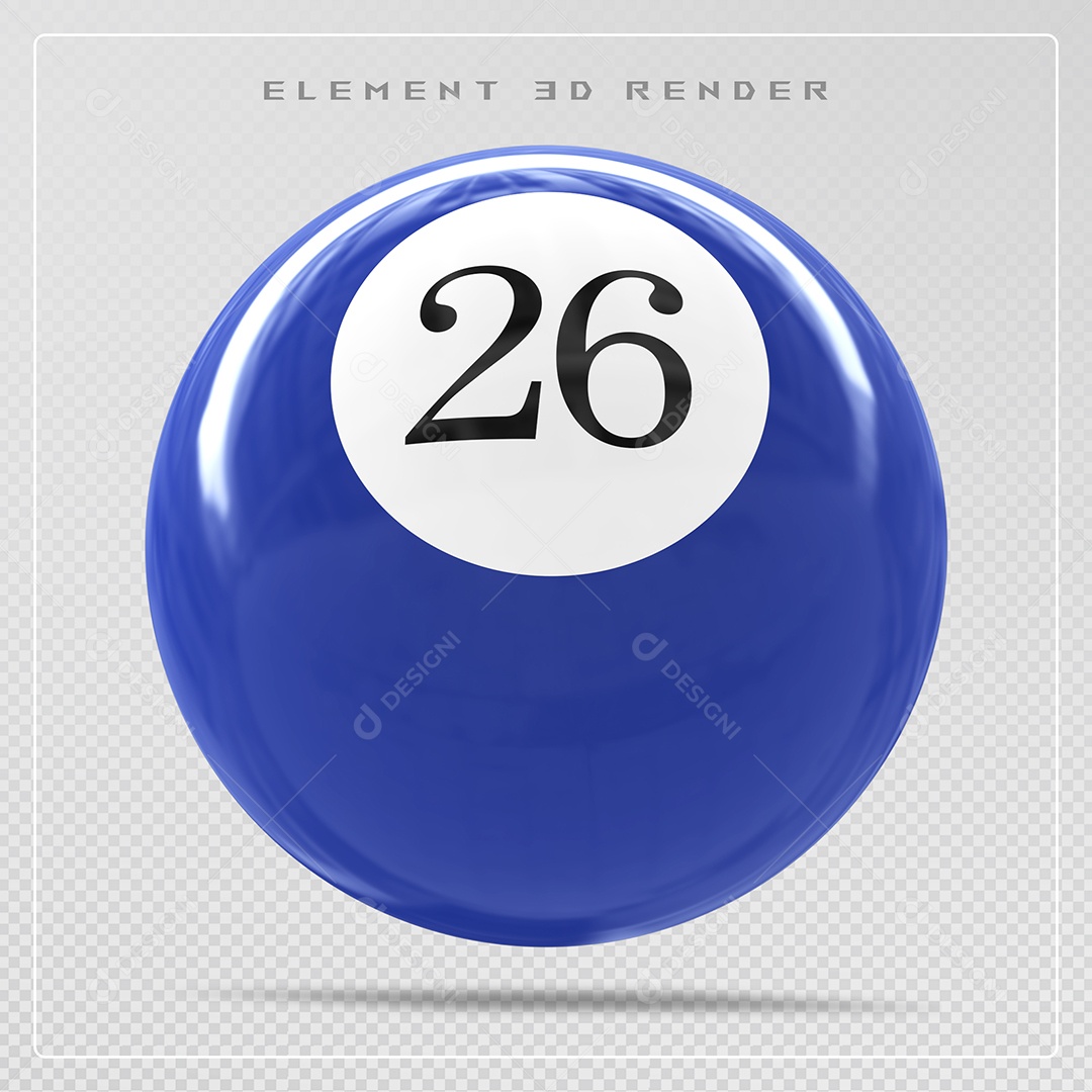 Bola de Bilhar Número 26 Azul Elemento 3D para Composição PSD