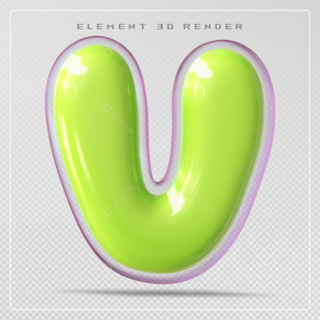 Elemento 3D Letra V Verde Para Composição PSD