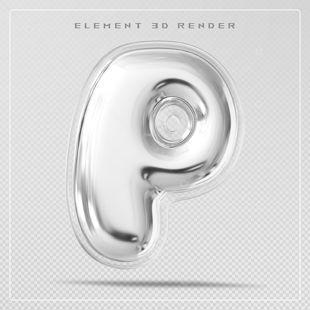 Elemento 3D Letra P Prata Para Composição PSD