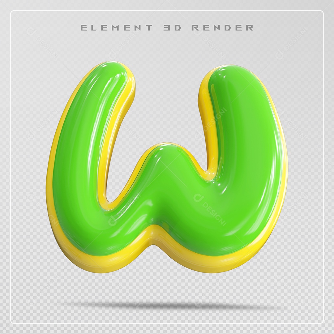 Elemento 3D Letra W Verde Para Composição PSD
