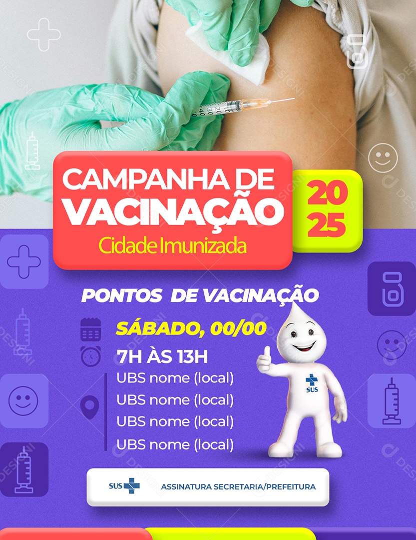 Campanha Vacinação SUS Zé Gotinha Social Media PSD Editável