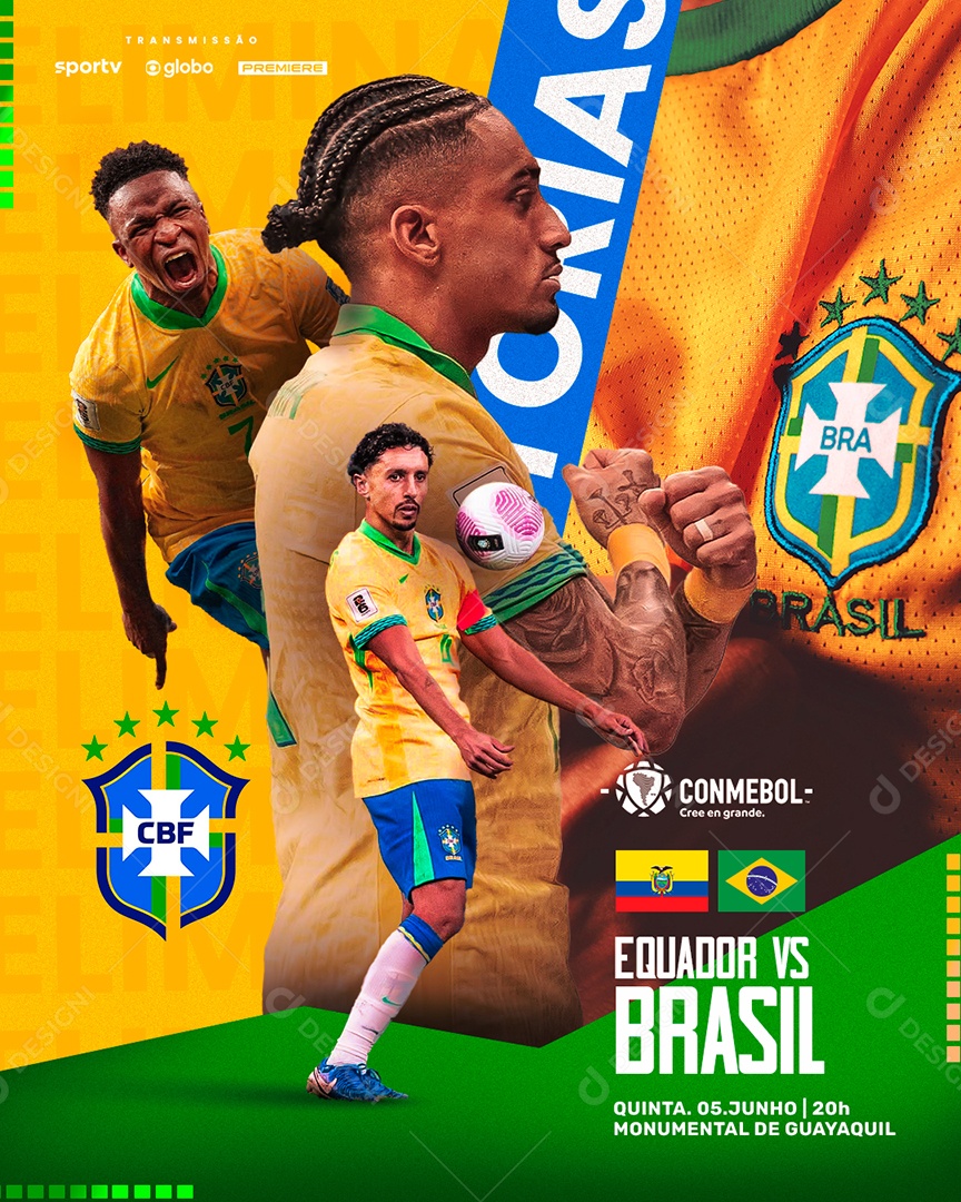 Feed Flyer Jogo de Futebol Brasil VS Equador Social Media PSD Editável