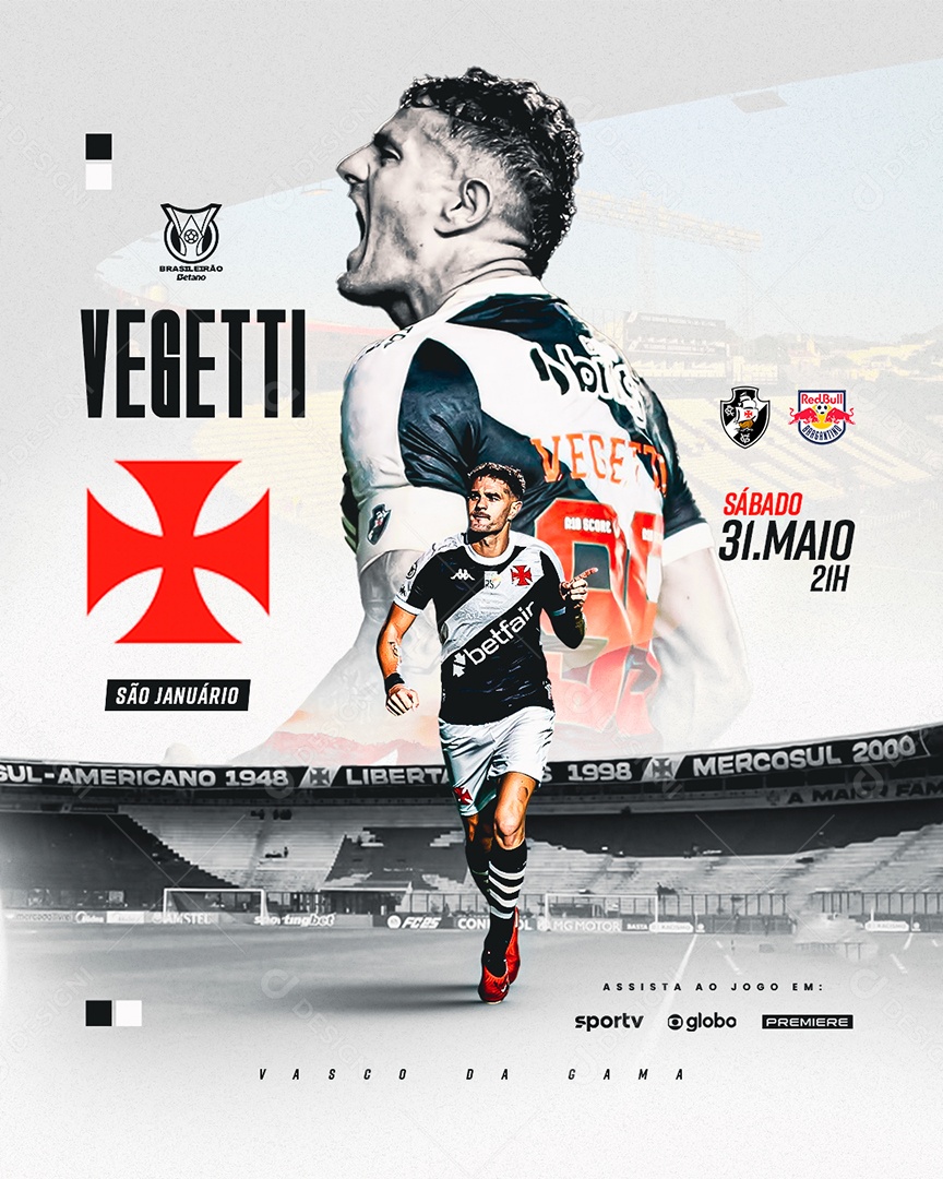 Feed Flyer Jogo de Futebol Vasco VS Bragantino Social Media PSD Editável