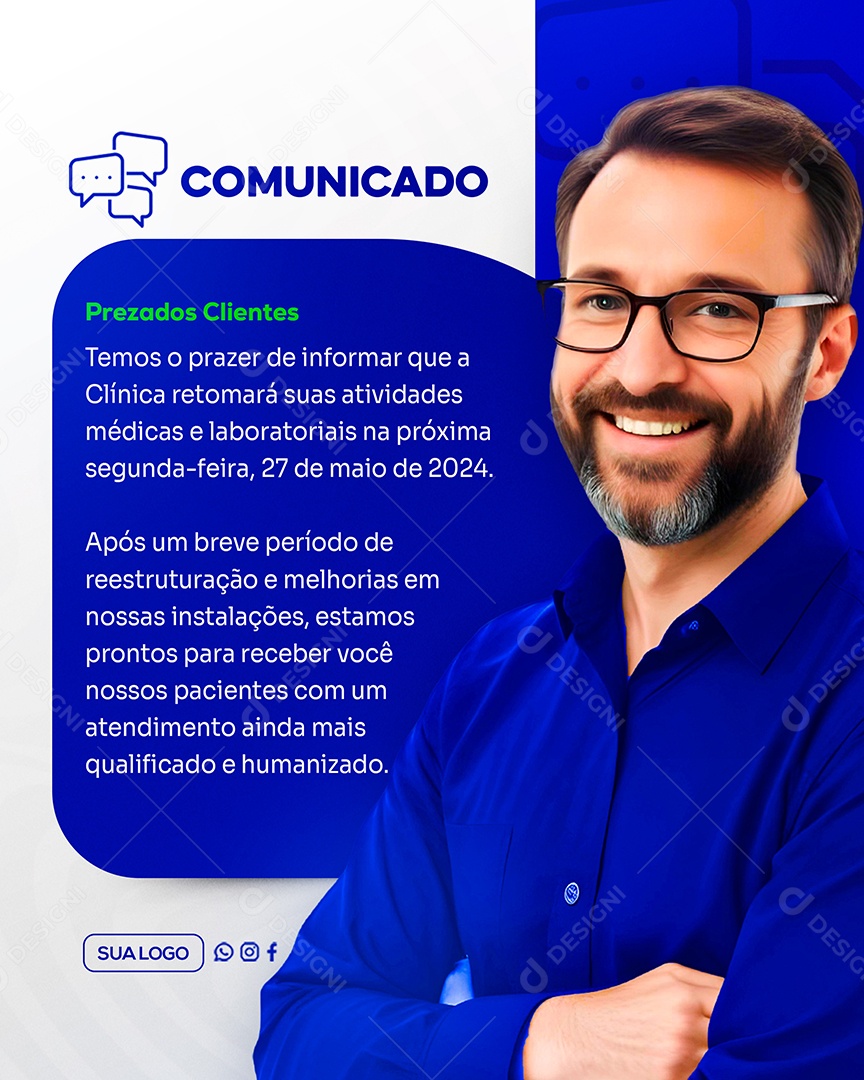 Comunicado Prezado Clientes Social Media PSD Editável