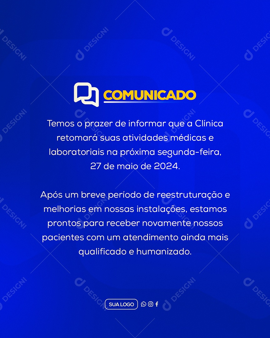 Comunicado Clinica Social Media PSD Editável