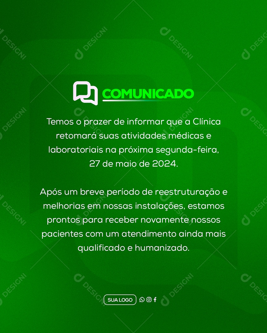 Comunicado Clinica Social Media PSD Editável