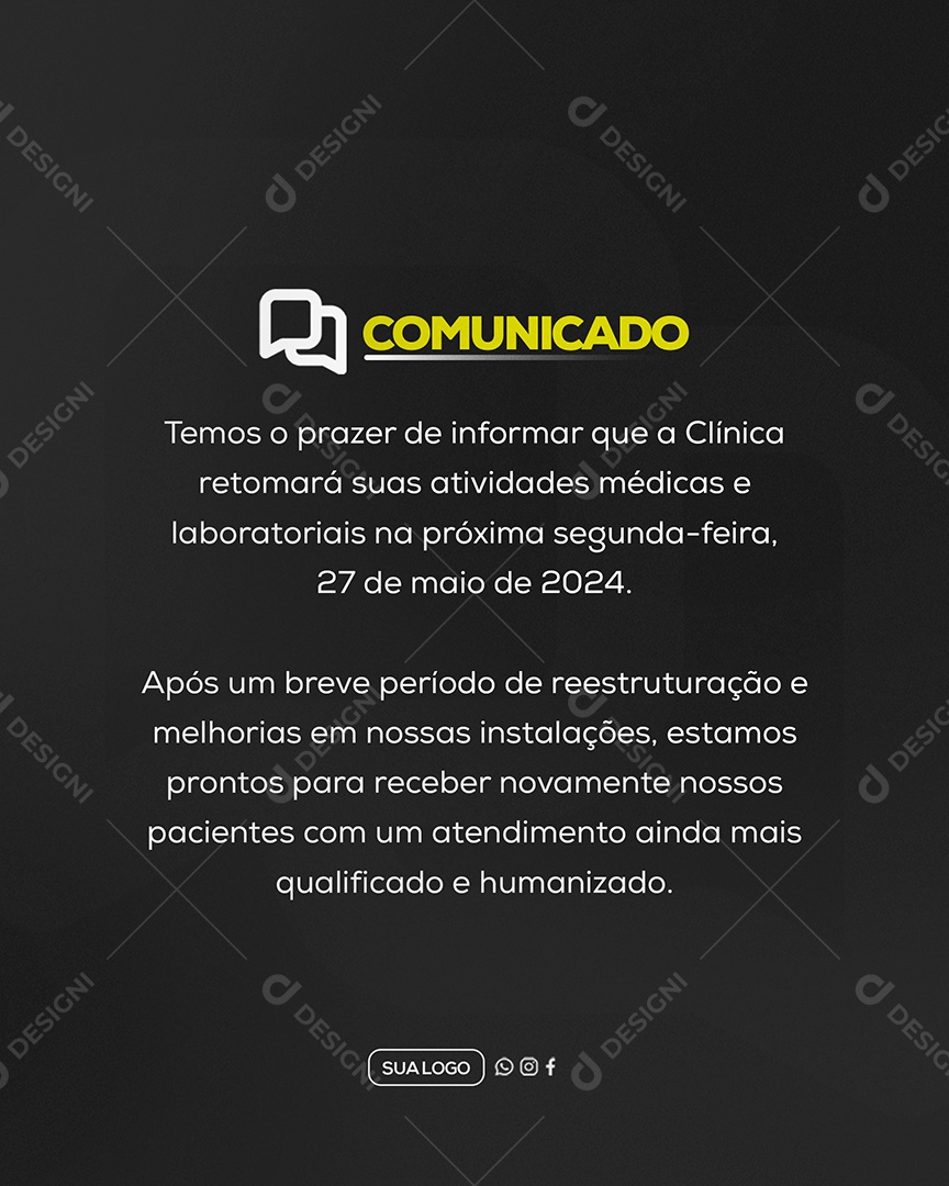 Comunicado Clinica Social Media PSD Editável