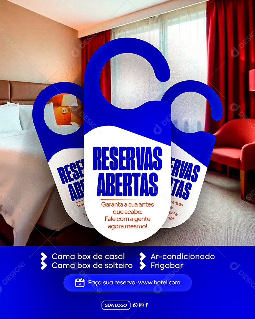Hotel Reservas Abertas Social Media PSD Editável