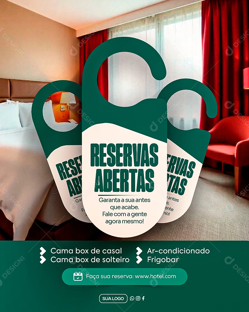 Hotel Reservas Abertas Social Media PSD Editável