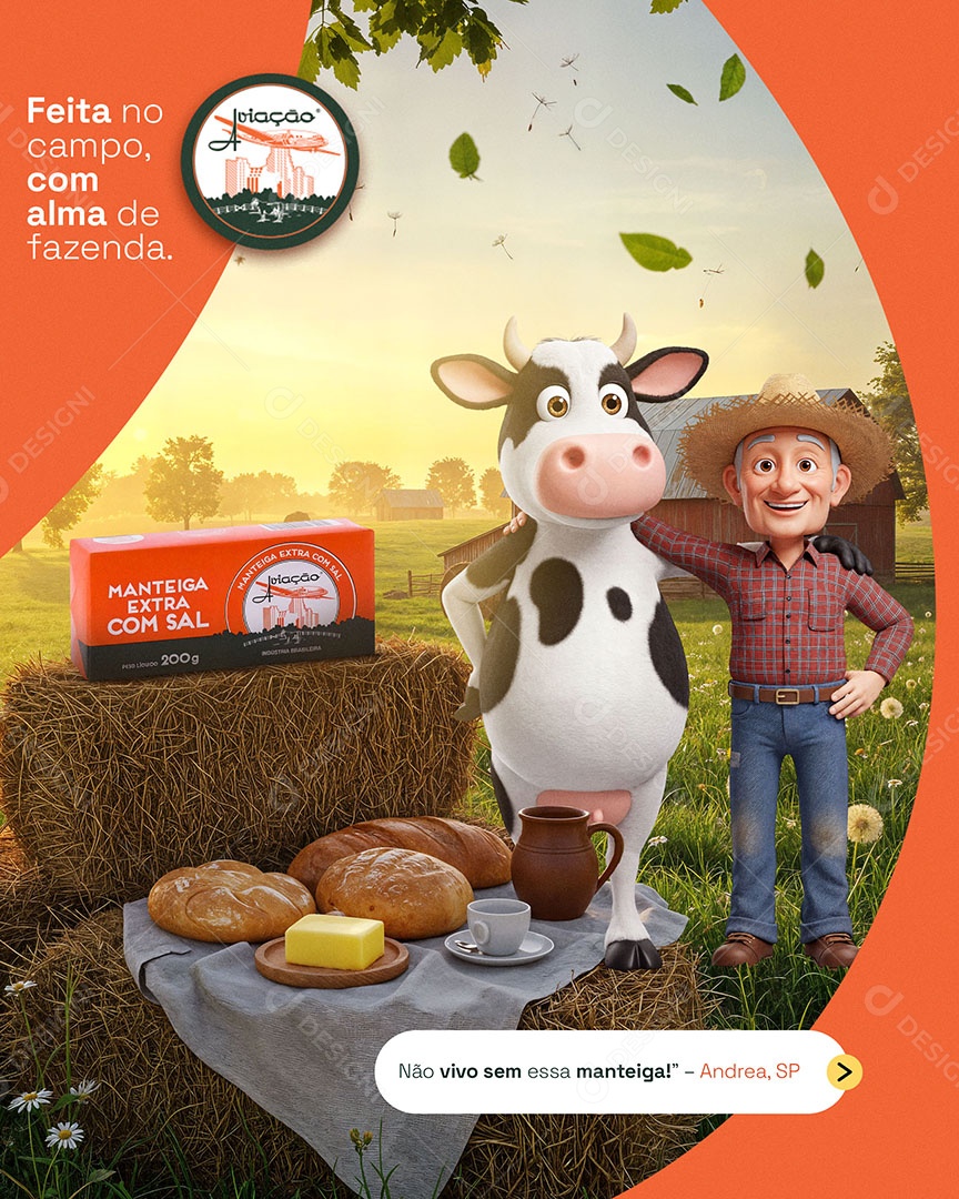 Laticínios Feita no Campo Com Alma de Fazenda Social Media PSD Editável