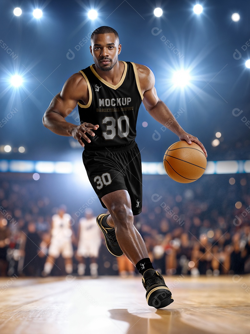 Jogador de Basquete Com Uniforme Mockup PSD Editável