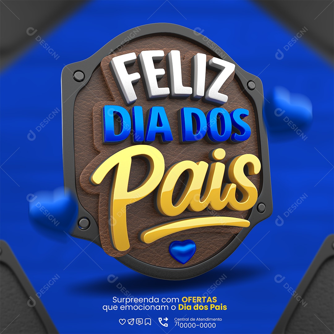 Feliz Dia Dos Pais Selo 3D Para Composição PSD