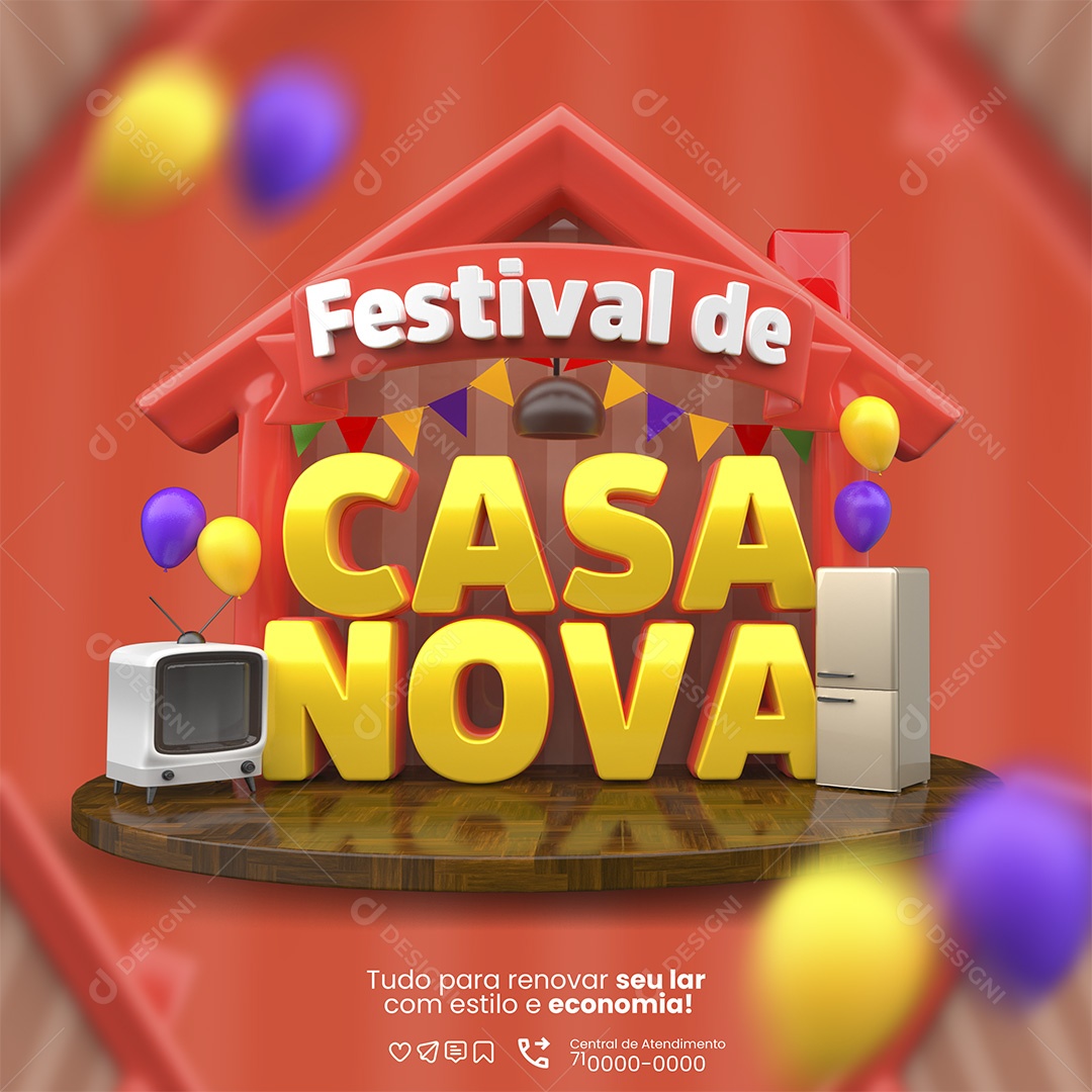 Festival de Casa Nova Selo 3D Para Composição PSD