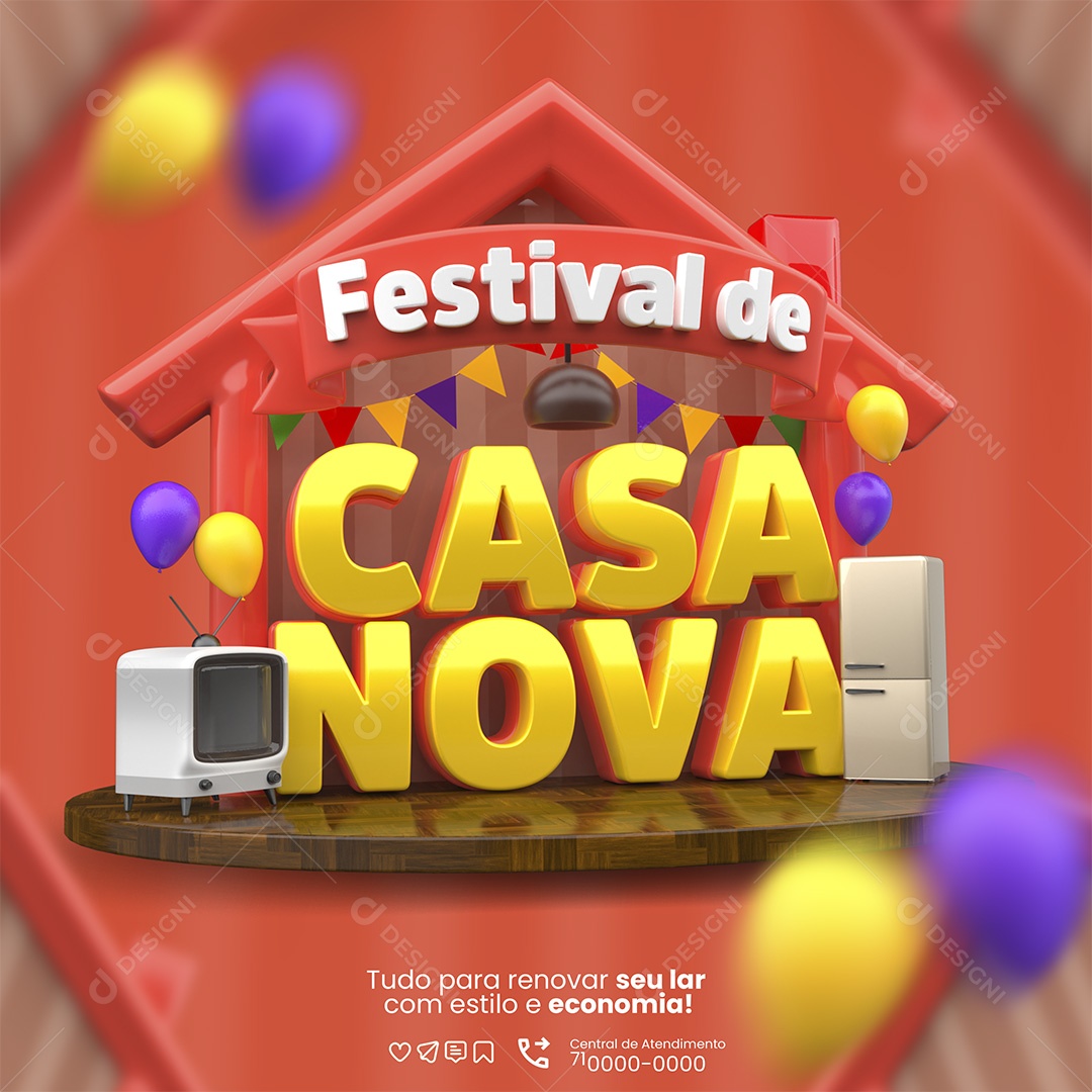 Festival de Casa Nova Selo 3D Para Composição PSD