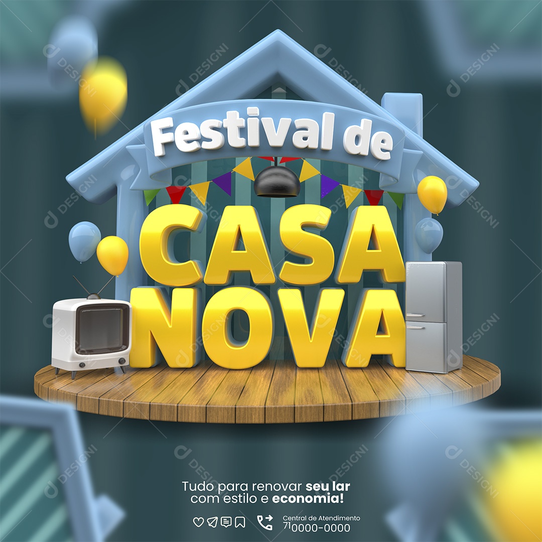 Festival de Casa Nova Selo 3D Para Composição PSD