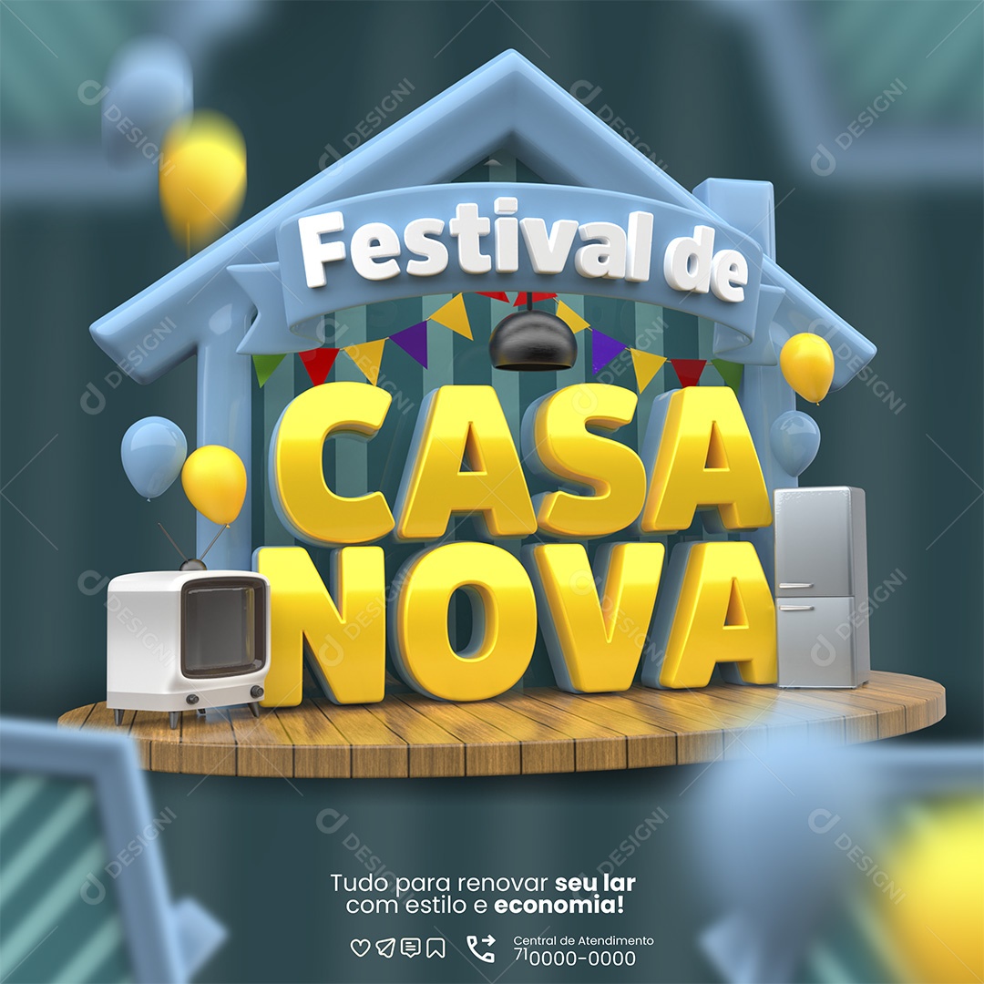 Festival de Casa Nova Selo 3D Para Composição PSD