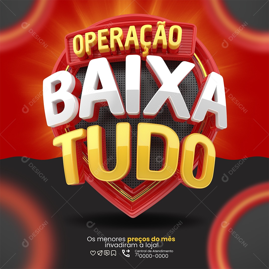 Operação Baixo Tudo Selo 3D Branco e Amarelo Para Composição PSD