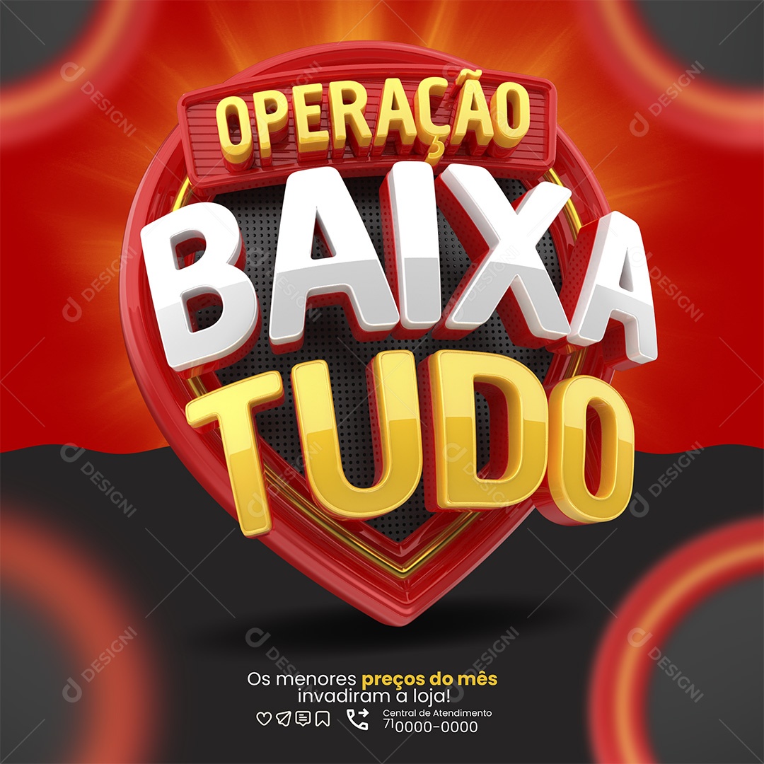 Operação Baixo Tudo Selo 3D Branco e Amarelo Para Composição PSD