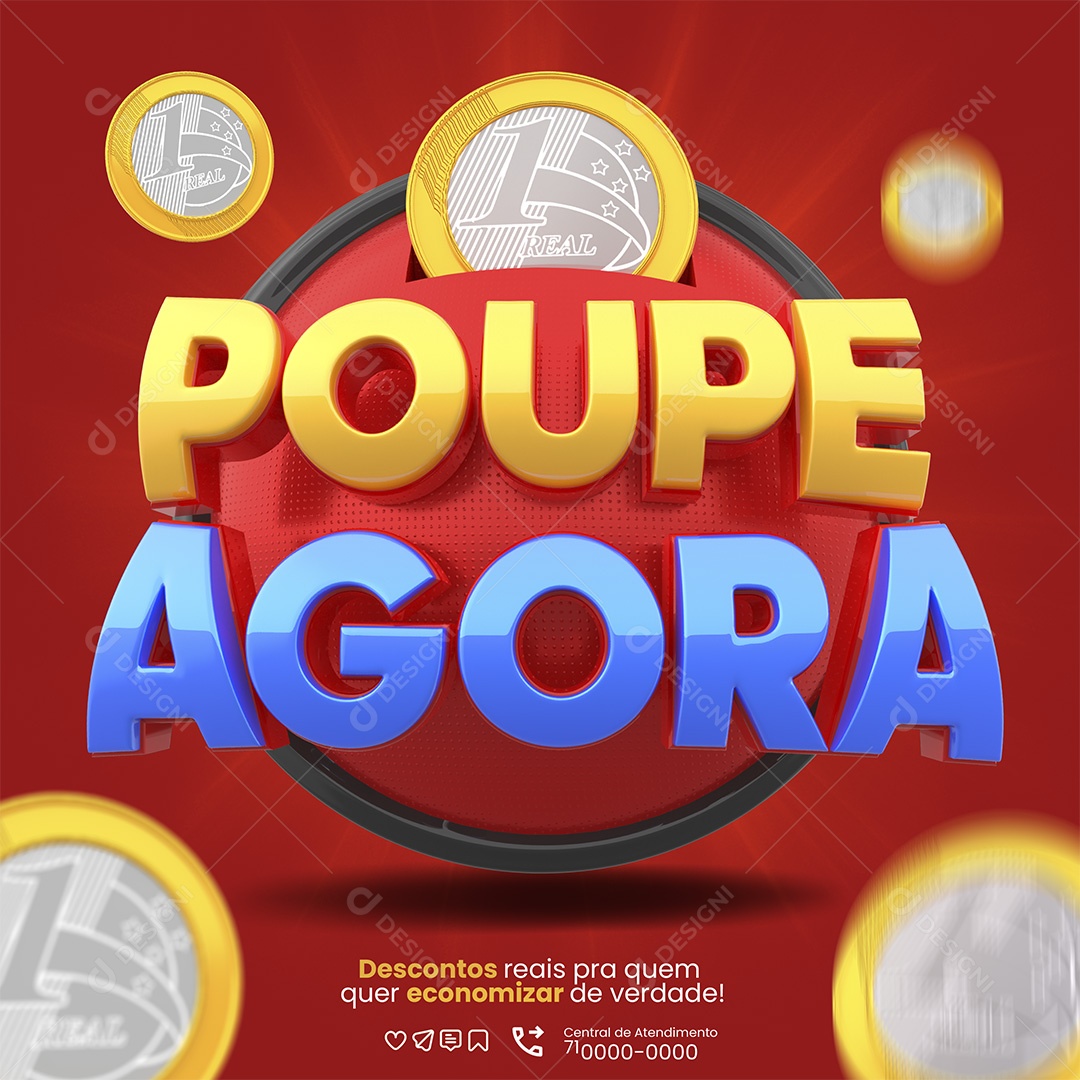 Poupe Agora Selo 3D Amarelo e Azul Para Composição PSD