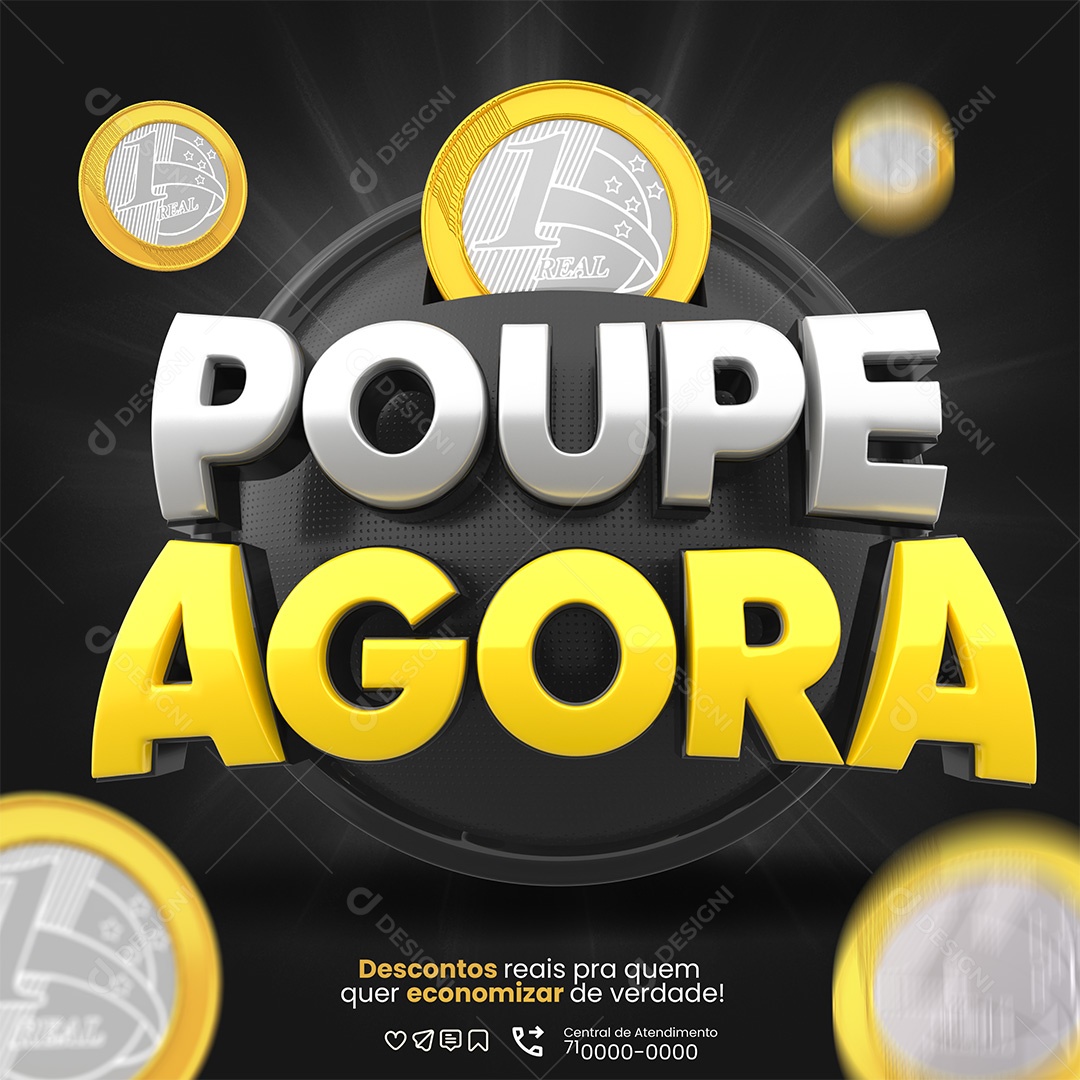 Poupe Agora Selo 3D Cinza e Amarelo Para Composição PSD