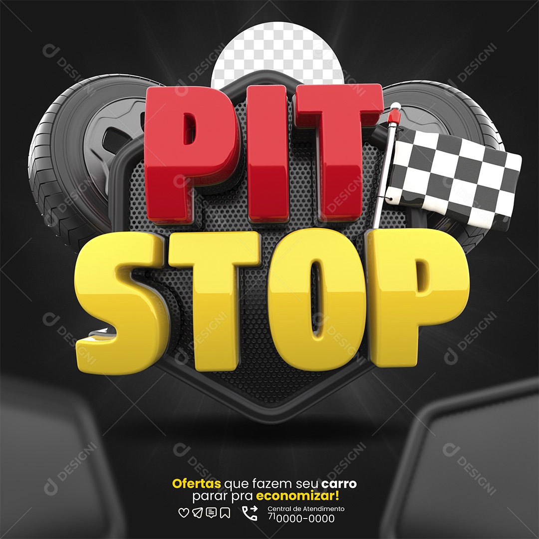 Pit Stop Selo 3D Vermelho e Amarelo Para Composição PSD