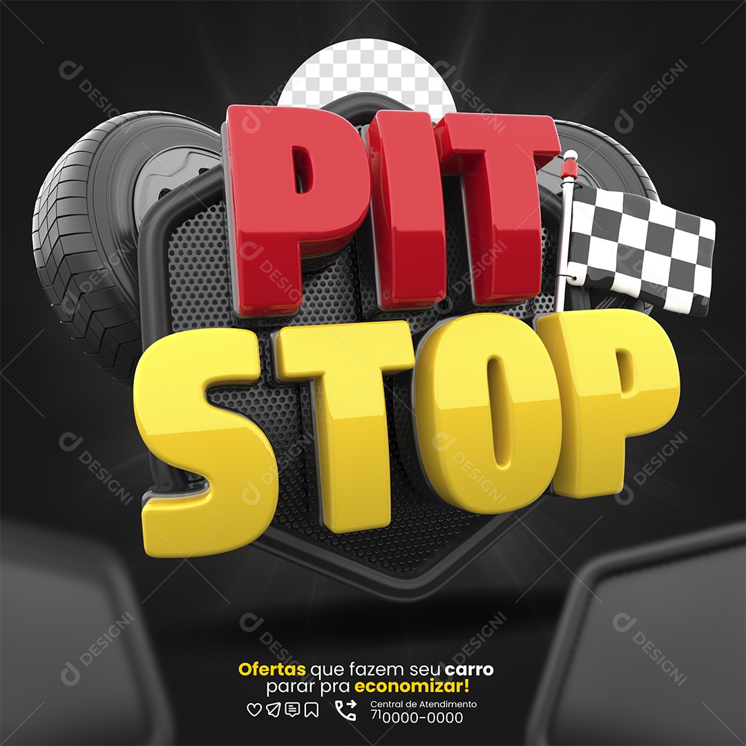 Pit Stop Selo 3D Vermelho e Amarelo Para Composição PSD